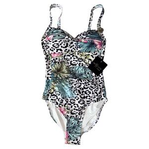 NWT Nip Tuck Multi Cup Fit One Piece Swimsuit Tropical Peach Leopard Print Sz 4